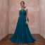 Teal Chiffon Pleated Skirt Halter Neck Prom Dress