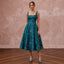 Teal Floral Jacquard Square Neck Fit-and-Flare Cocktail Dress
