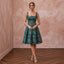 Teal Floral Jacquard Square Neck Fit-and-Flare Cocktail Dress
