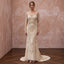 Vintage Champagne Beaded Long Sleeve Wedding Dress for Vow Renewal