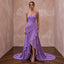 Violet Silk Georgette Draped Asymmetrical Hem Formal Gala Dress
