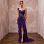 Violet Silk Georgette Draped Asymmetrical Hem Formal Gala Dress