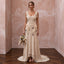 Whimsical Champagne Macrame Lace Bridal Gown for Festival Reception