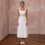 White Linen Square Neck Midi Dress for Summer Elopement