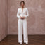 White Pearl Embellished Crepe Two-Piece Evening Suit for Rehearsal Dinner
