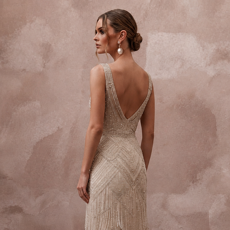 1920s Champagne Beaded Fringe Dress for Gatsby Rehearsal