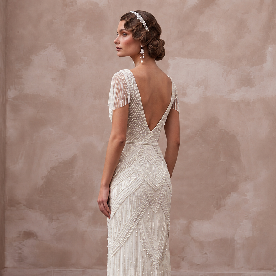 1920s Inspired Beaded Tulle Bridal Gown
