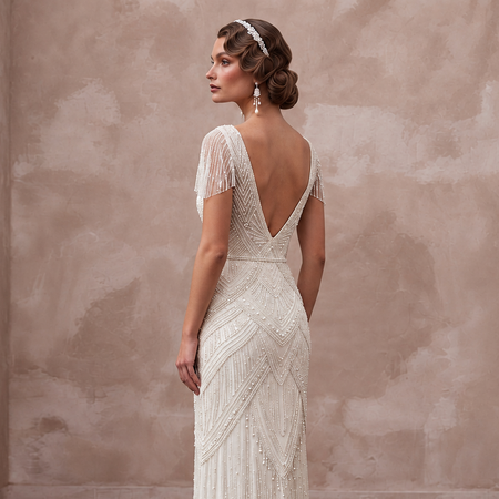 1920s Inspired Beaded Tulle Bridal Gown