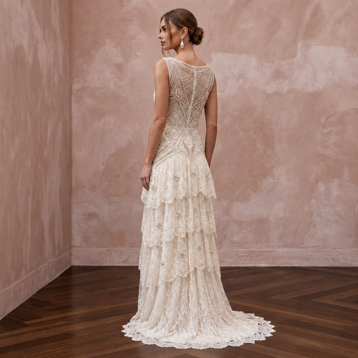 1920s Inspired Lace Wedding Dress with Beaded Bodice