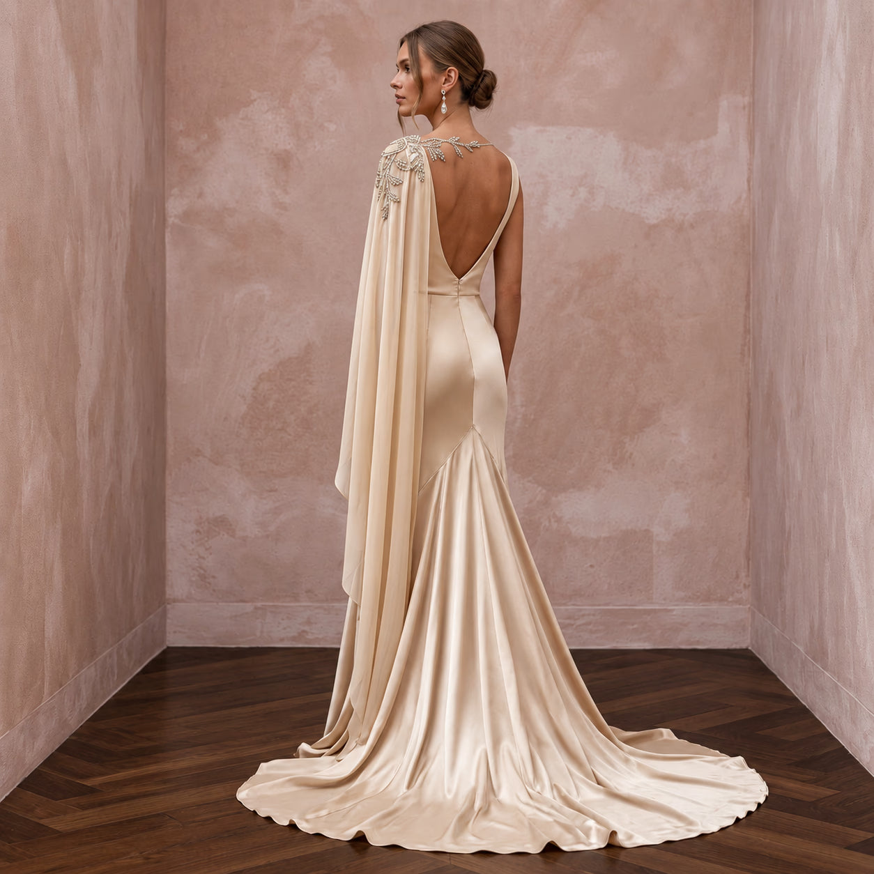 1930s Bias-Cut Champagne Silk Satin Bridal Dress for Anniversary Cruise Secondary image