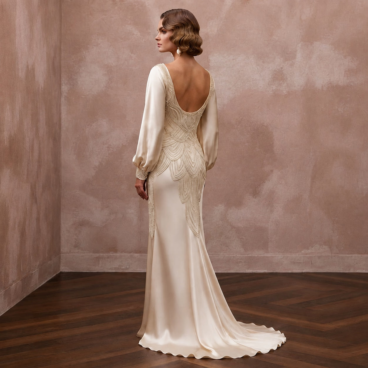 1930s Bias-Cut Champagne Silk Satin Gown for Anniversary Cruise Secondary image