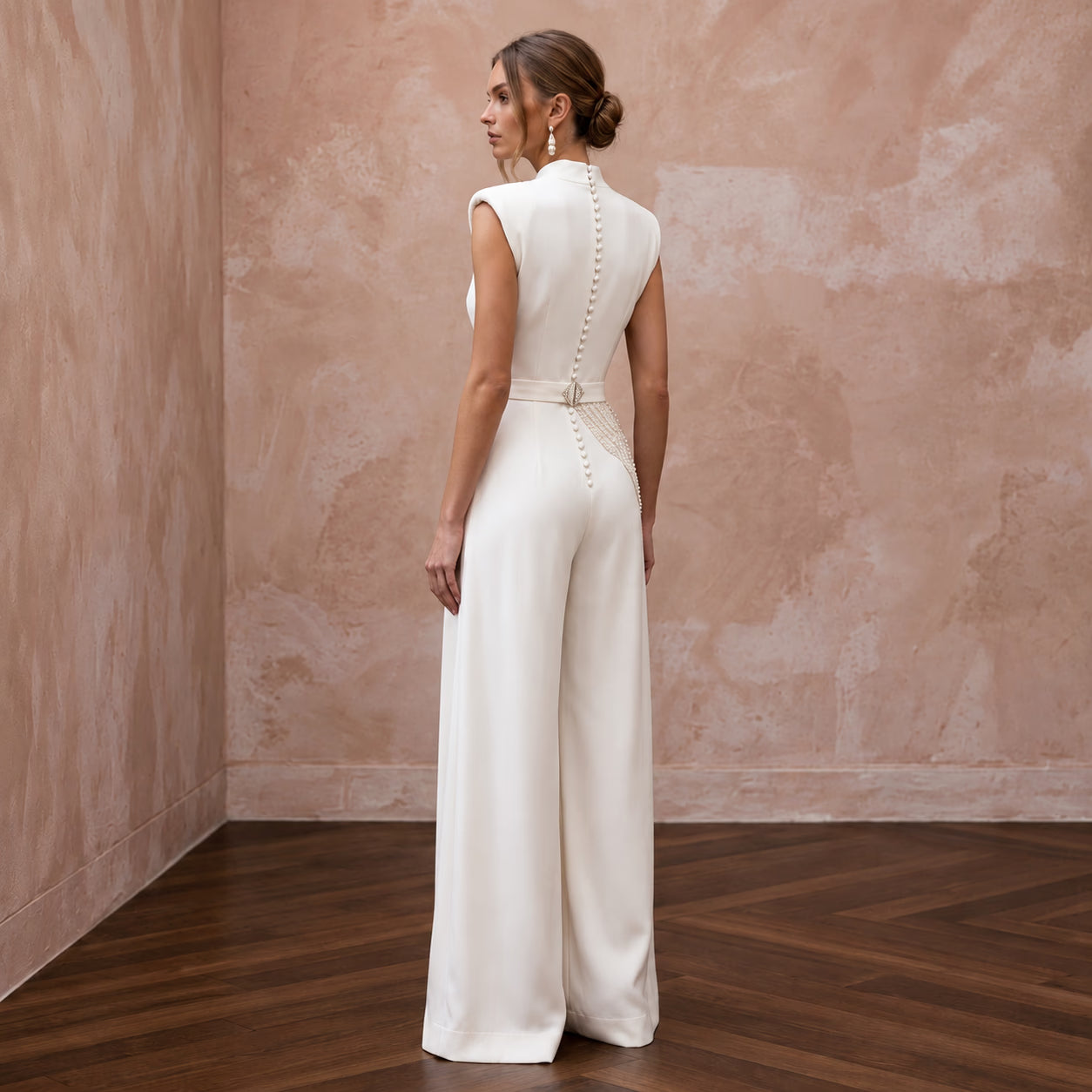 1940s-Inspired Ivory Crepe Bridal Jumpsuit for Hangar Elopement Secondary image