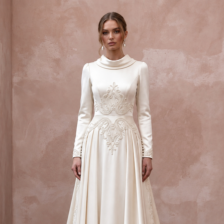 1940s Inspired Satin Bridal Dress with Long Sleeves