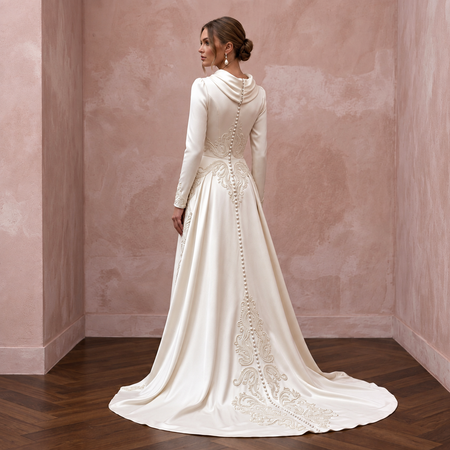 1940s Inspired Satin Bridal Dress with Long Sleeves