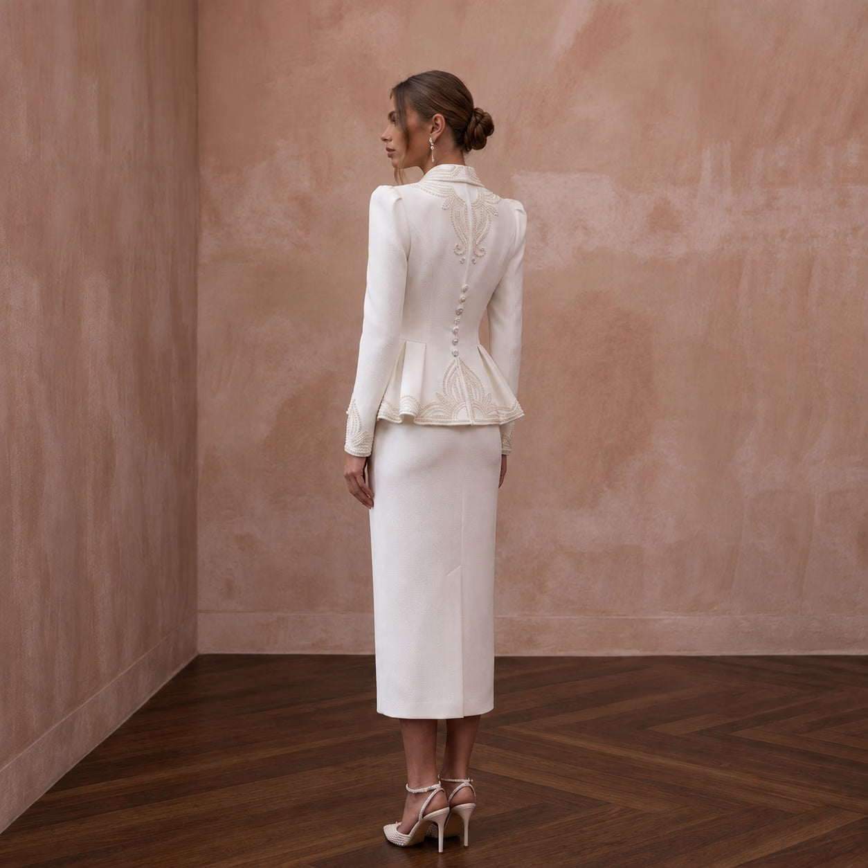 1940s Peplum White Crepe Suit for Rehearsal Dinner Secondary image