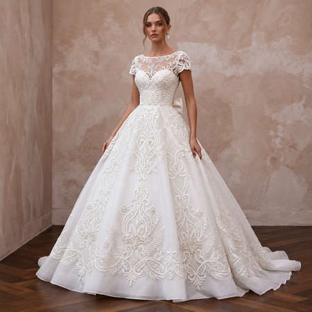 1950s Inspired Organza Wedding Gown with Full Skirt