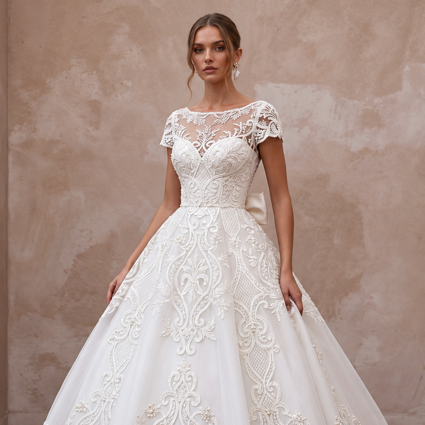 1950s Inspired Organza Wedding Gown with Full Skirt