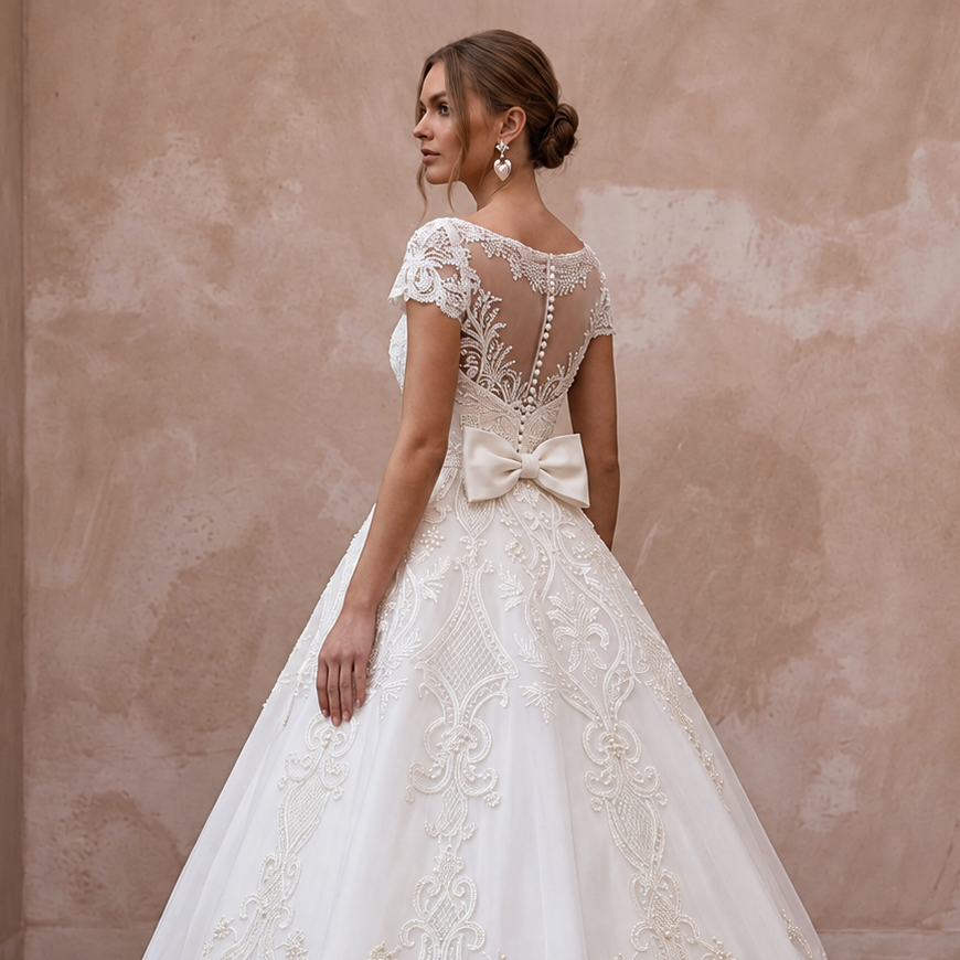 1950s Inspired Organza Wedding Gown with Full Skirt