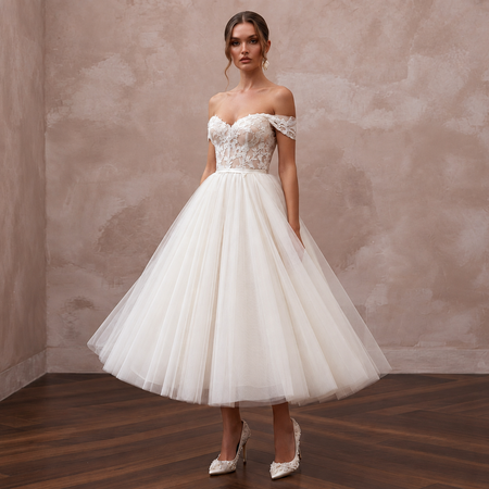 1950s Inspired Tulle Bridal Gown with Full Skirt