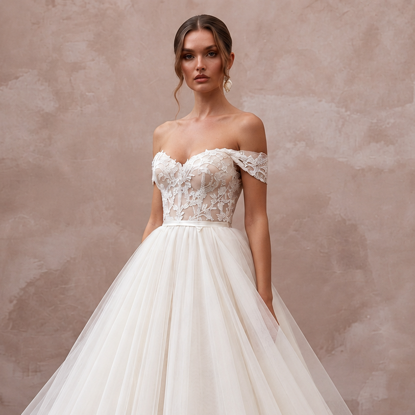 1950s Inspired Tulle Bridal Gown with Full Skirt