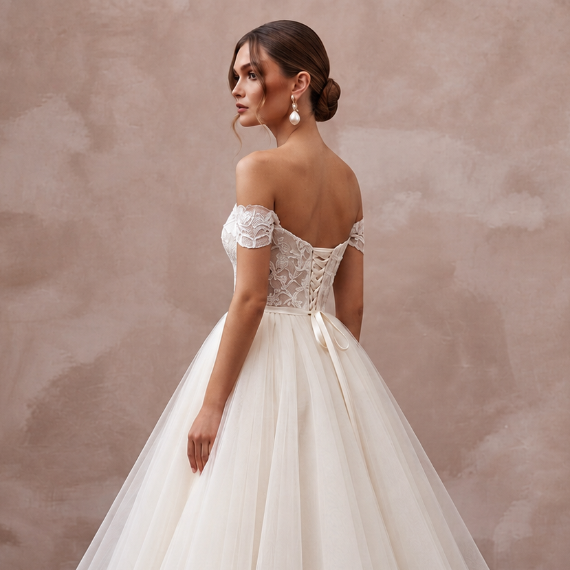 1950s Inspired Tulle Bridal Gown with Full Skirt