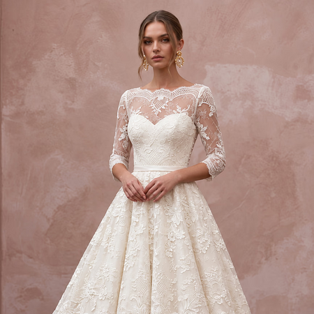 1950s Ivory Lace Tea - Length Swing Wedding Dress for Vow Renewal - Apparel & Accessories > Clothing > Wedding & Bridal Party Dresses > Wedding Dresses - Mignonette Bridal