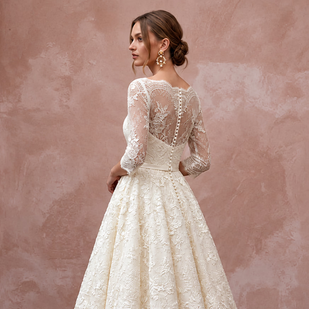 1950s Ivory Lace Tea - Length Swing Wedding Dress for Vow Renewal - Apparel & Accessories > Clothing > Wedding & Bridal Party Dresses > Wedding Dresses - Mignonette Bridal