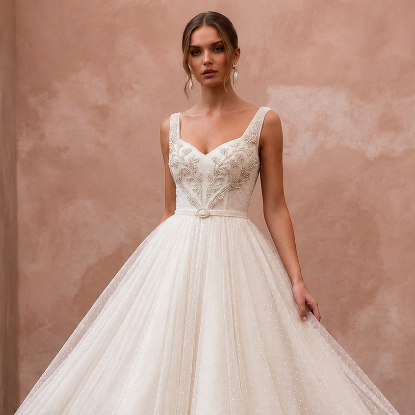1950s Polka Dot Tulle Ivory Dress for Retro Diner Reception - Apparel & Accessories > Clothing > Wedding & Bridal Party Dresses > Wedding Dresses - Mignonette Bridal