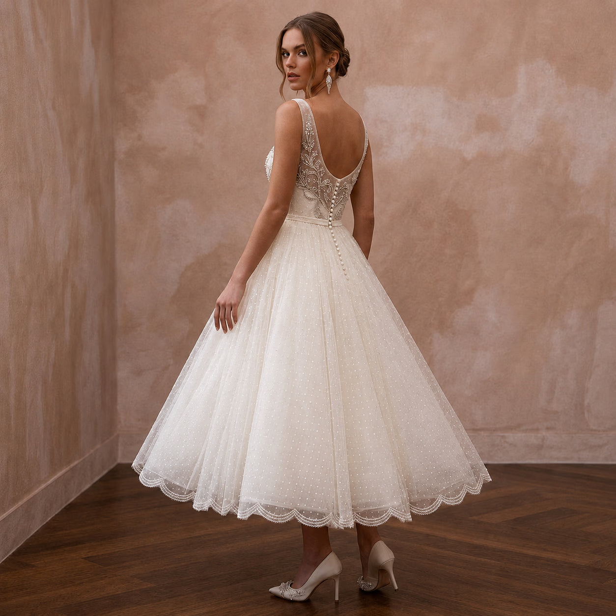 1950s Polka Dot Tulle Ivory Dress for Retro Diner Reception Secondary image