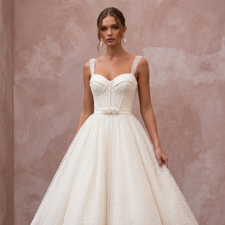 1950s Polka Dot Tulle Ivory Wedding Dress for Retro Diner Reception