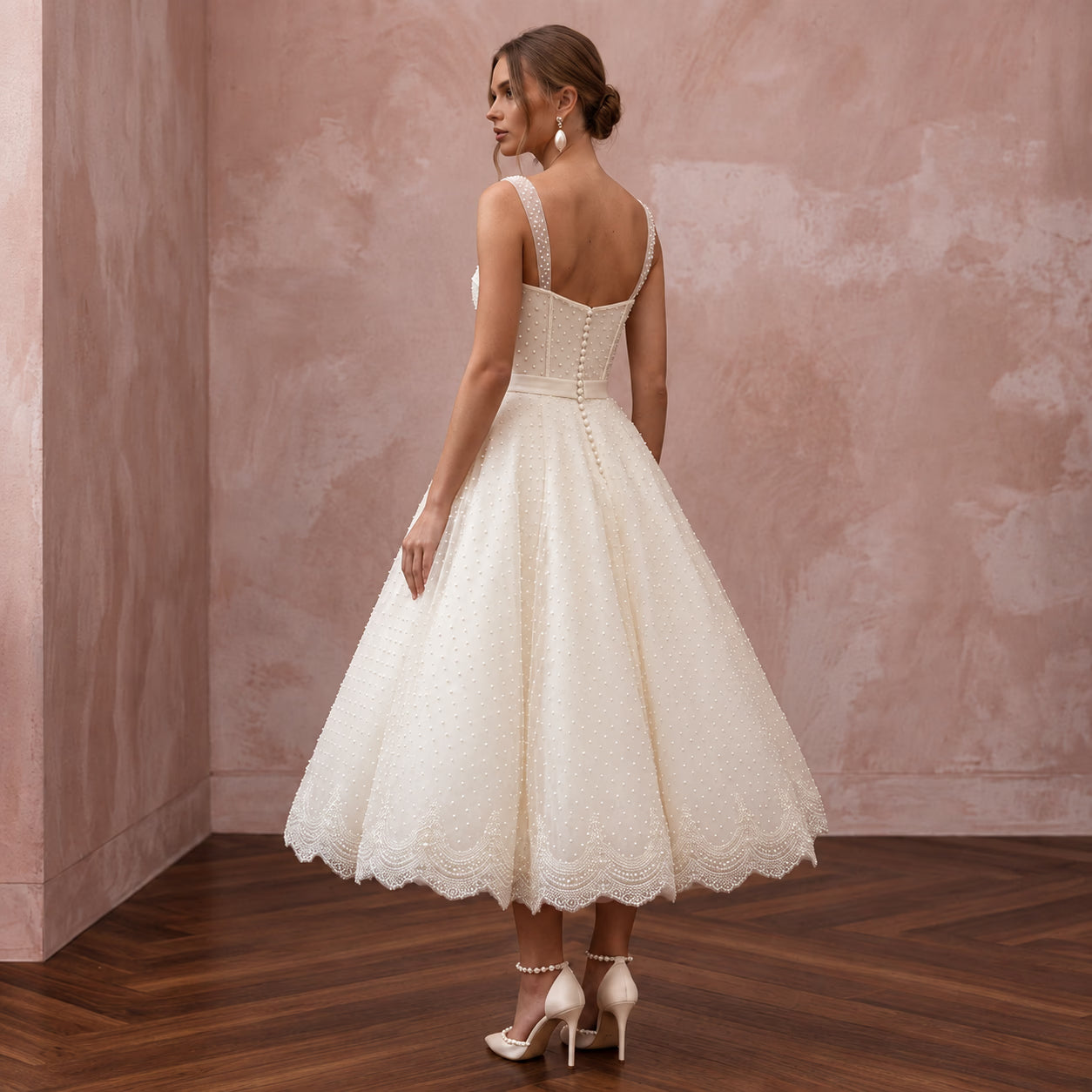 1950s Polka Dot Tulle Ivory Wedding Dress for Retro Diner Reception Secondary image