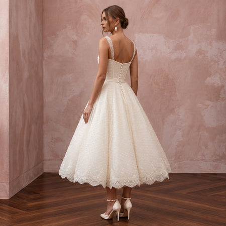 1950s Polka Dot Tulle Ivory Wedding Dress for Retro Diner Reception