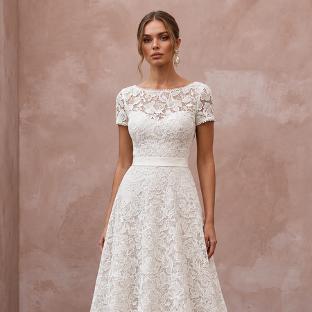 1960s Inspired A-Line Lace Bridal Dress
