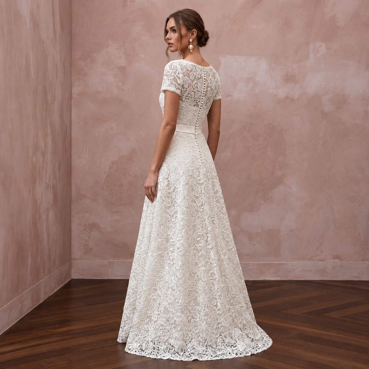 1960s Inspired A-Line Lace Bridal Dress