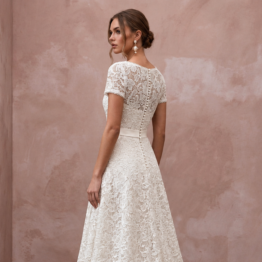 1960s Inspired A-Line Lace Bridal Dress