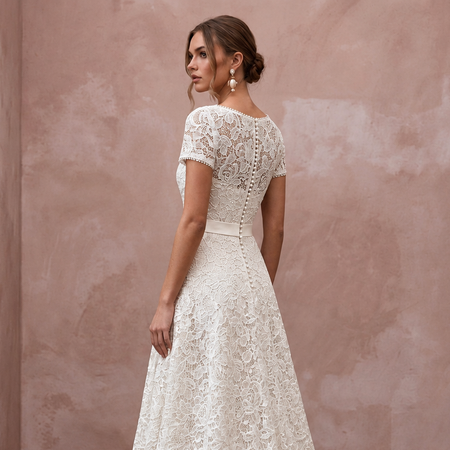 1960s Inspired A-Line Lace Bridal Dress