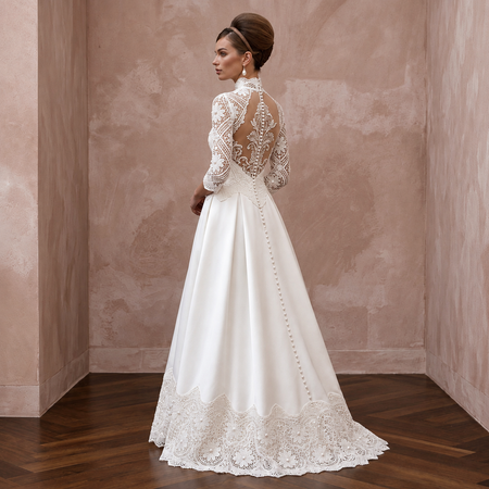 1960s Inspired Lace Wedding Dress with High Neck