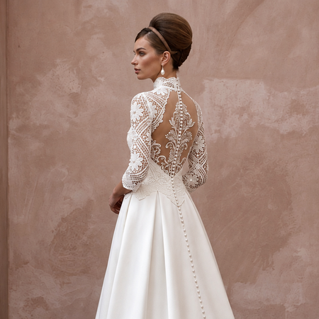 1960s Inspired Lace Wedding Dress with High Neck