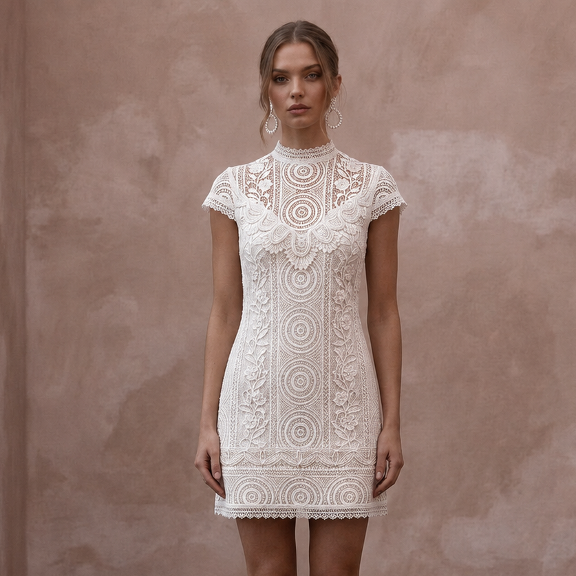 1960s Mod Ivory Lace Mini Shift for Rehearsal Cocktail Party