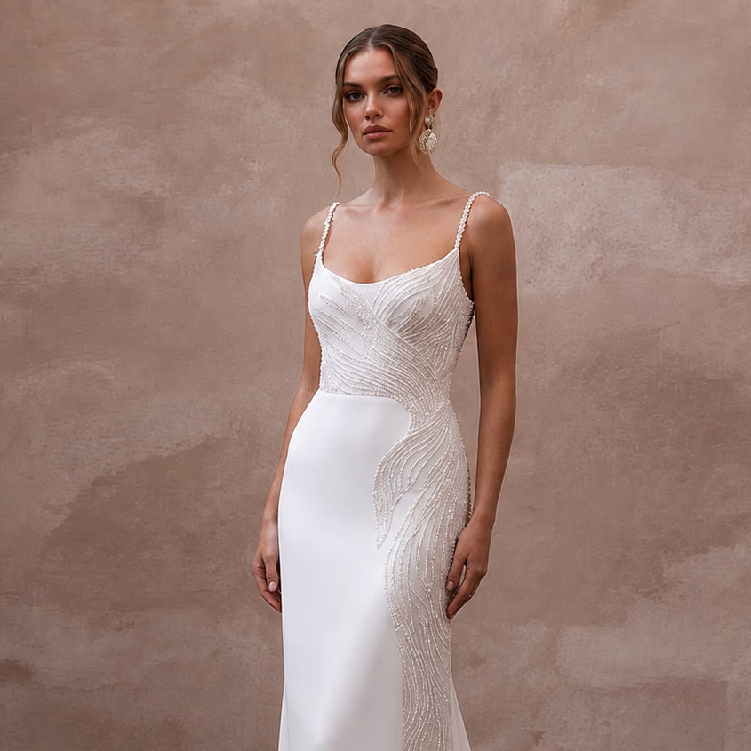 1990s Minimalist White Crepe Slip Dress for Surprise Elopement - Apparel & Accessories > Clothing > Wedding & Bridal Party Dresses > Wedding Dresses - Mignonette Bridal