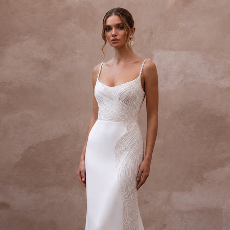 1990s Minimalist White Crepe Slip Dress for Surprise Elopement - Apparel & Accessories > Clothing > Wedding & Bridal Party Dresses > Wedding Dresses - Mignonette Bridal
