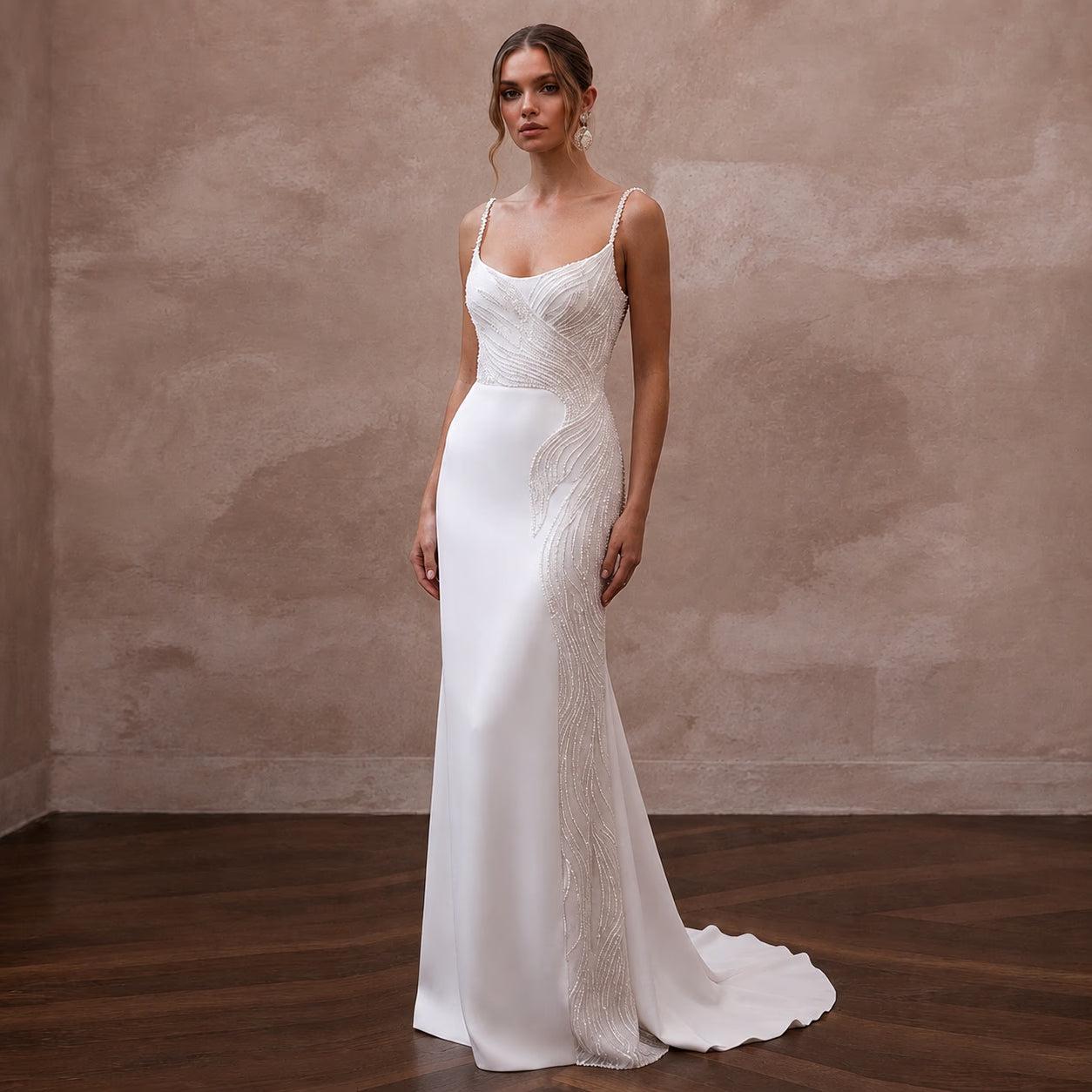 1990s Minimalist White Crepe Slip Dress for Surprise Elopement - Apparel & Accessories > Clothing > Wedding & Bridal Party Dresses > Wedding Dresses - Mignonette Bridal