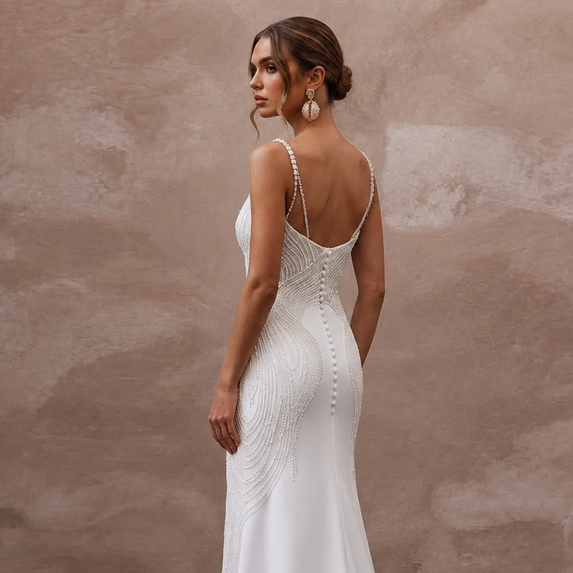 1990s Minimalist White Crepe Slip Dress for Surprise Elopement - Apparel & Accessories > Clothing > Wedding & Bridal Party Dresses > Wedding Dresses - Mignonette Bridal