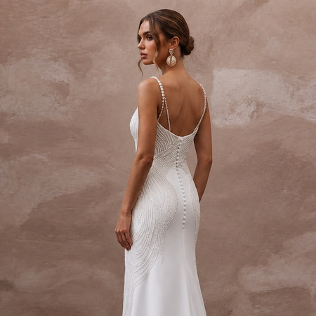 1990s Minimalist White Crepe Slip Dress for Surprise Elopement - Apparel & Accessories > Clothing > Wedding & Bridal Party Dresses > Wedding Dresses - Mignonette Bridal