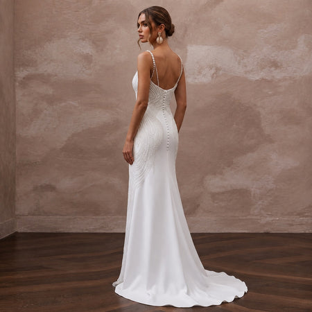 1990s Minimalist White Crepe Slip Dress for Surprise Elopement - Apparel & Accessories > Clothing > Wedding & Bridal Party Dresses > Wedding Dresses - Mignonette Bridal