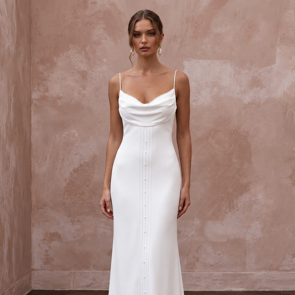 1990s Minimalist White Crepe Slip Wedding Dress for Surprise Elopement