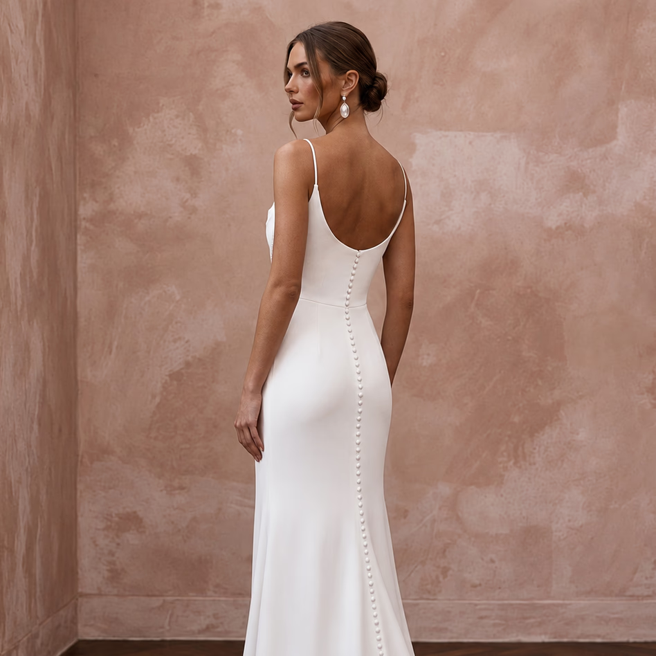 1990s Minimalist White Crepe Slip Wedding Dress for Surprise Elopement