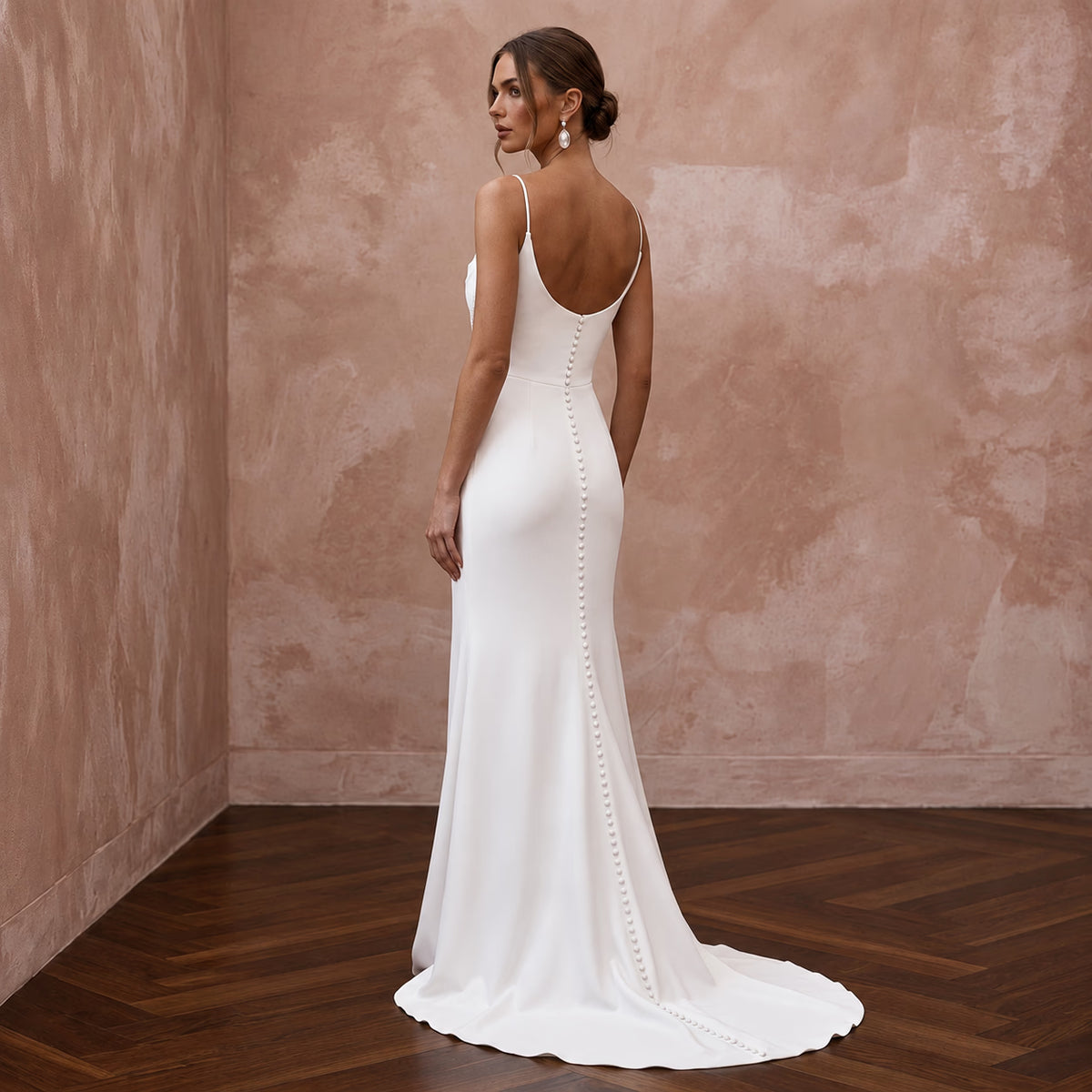1990s Minimalist White Crepe Slip Wedding Dress for Surprise Elopement