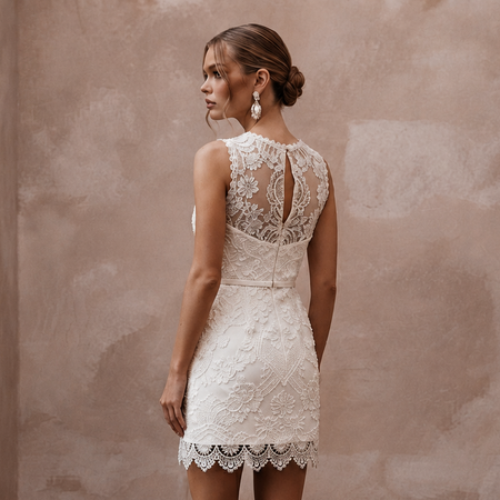 60s Mod White Lace Mini Dress for Vow Renewal Photoshoot