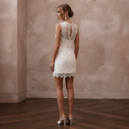 60s Mod White Lace Mini Dress for Vow Renewal Photoshoot